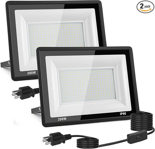 2-Pack 200W LED Flood Light Outdoor, 20000LM Bright Plug-in Flood Lights by ZAROVS