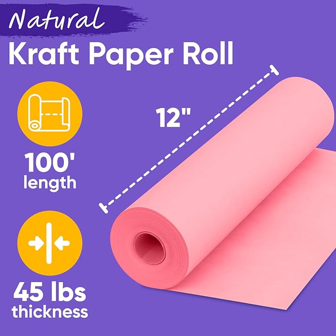 USA Made 12" x 1200" Pink Kraft Paper Roll, 45 lbs Thickness, American Quality - Image 2