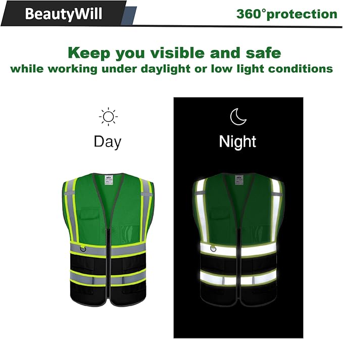 BeautyWill Custom Logo Safety Vest Class2 High Visibility Reflective Vest - Image 6