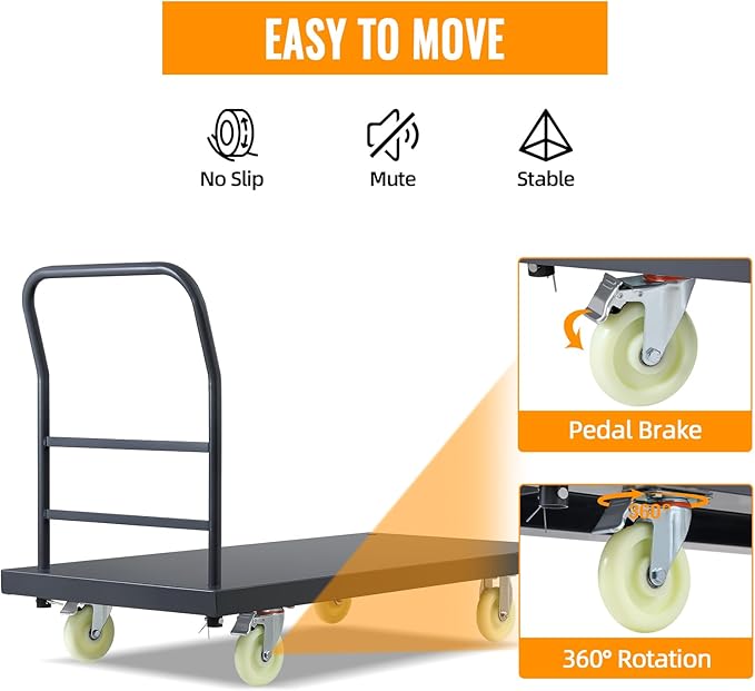 Extra Large Platform Truck Cart, 47 X 24 Dollies Cart, Heavy Duty Push Cart - Image 3