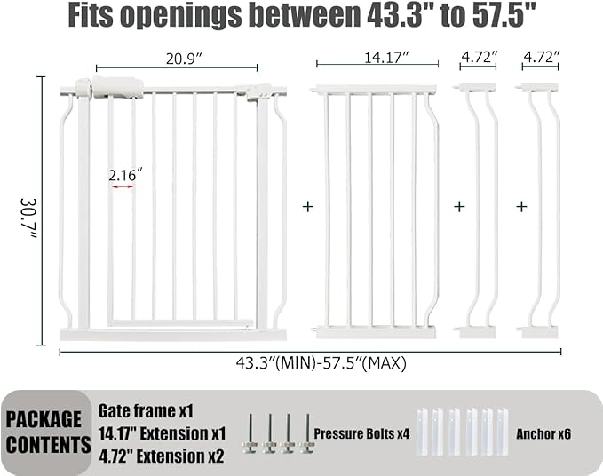 Extra Wide Baby Gate, 52.7-57.5 Inch, Large Walk Through, Pressure Mounted - Image 2