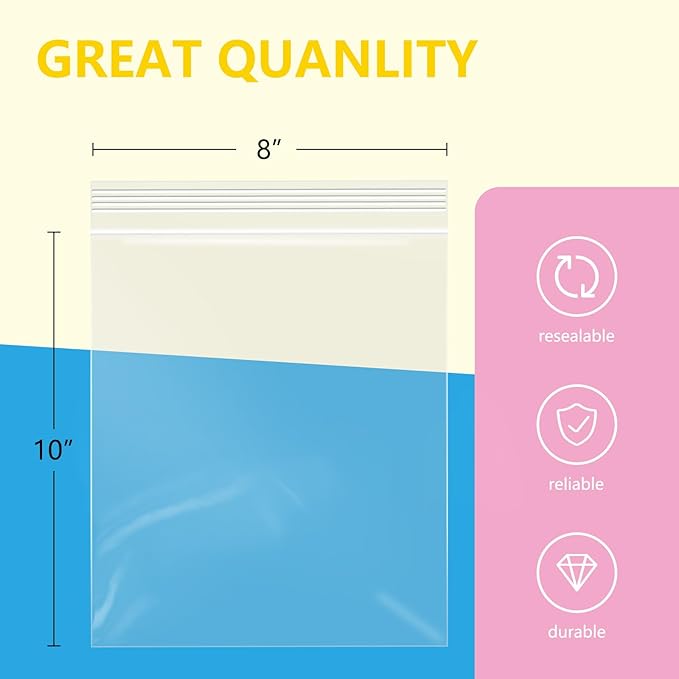 iMailer - 500 Pcs- 8" x 10" Plastic Zip Poly Bags- Clear Resealable Zip Bag - Image 2