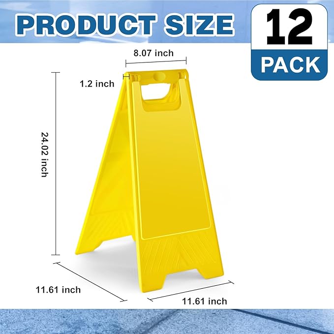 12 Pack 24 Inch Blank Floor Sign Yellow A-frame Foldable Caution Sign Write-On - Image 2
