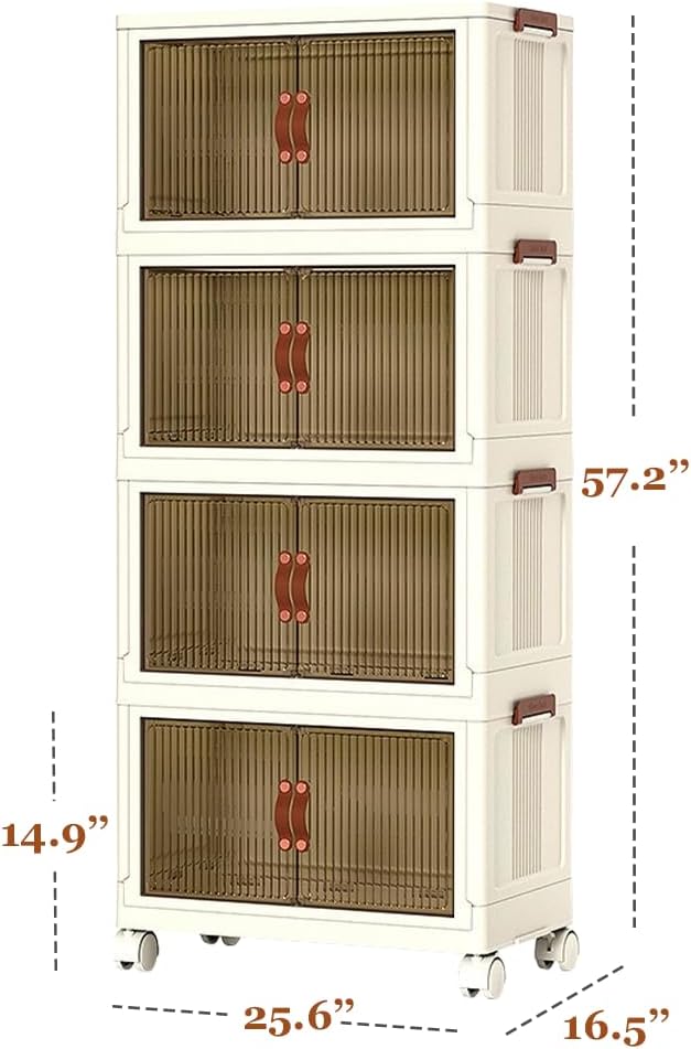 4 Tier Plastic Stackable Storage Bins and Boxes Organizer, Foldable Containers - Image 3