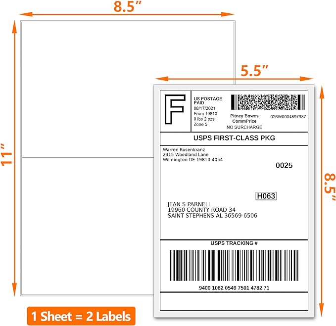 SJPACK 10000 Half Sheet Laser/Ink Jet Shipping Label 5-1/2" X 8-1/2" Blank - Image 5