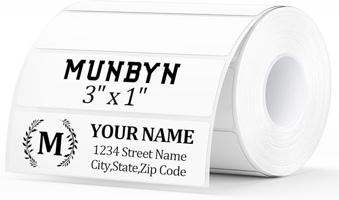 MUNBYN 3x1 Inch White Thermal Labels, Strong Adhesive, Thermal Sticker Labels by MUNBYN