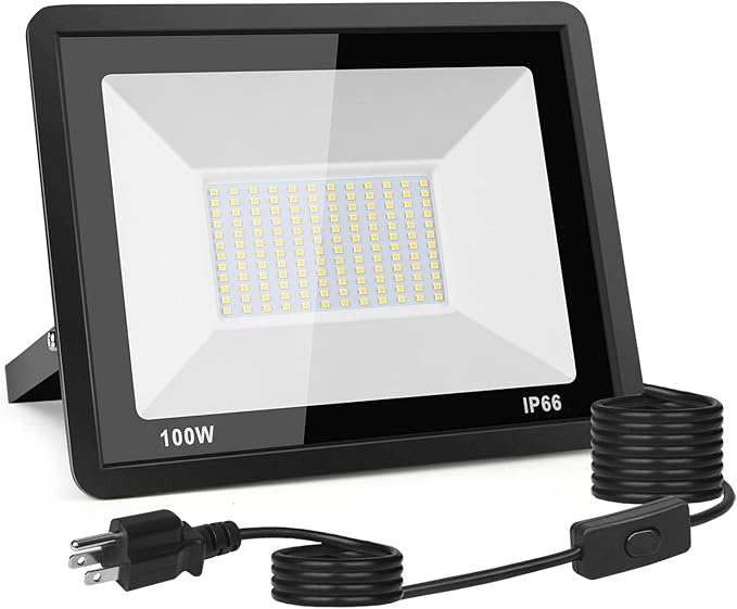 100W LED Flood Light Outdoor, 10000LM Bright Plug-in Flood Lights by ZAROVS