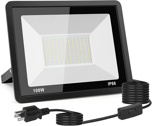 100W LED Flood Light Outdoor, 10000LM Bright Plug-in Flood Lights by ZAROVS