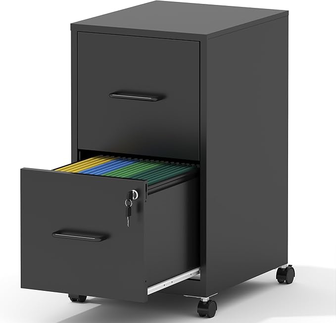 2 Drawer Mobile File Cabinet, Metal Under Desk Filing Cabinet by BIZOEIRON