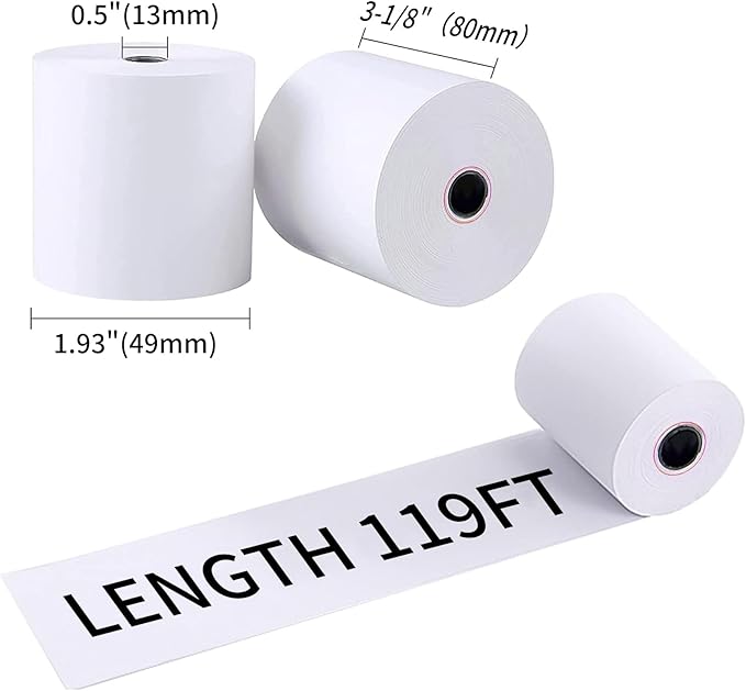 3-1/8" x 119' Thermal Receipt Paper, Pos Receipt Paper, Cash Register Rolls - Image 2