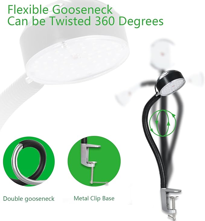 LED Clamp Work Light with Flexible Gooseneck, 20W 2000 Lumens 6500K 110V US Plug - Image 3