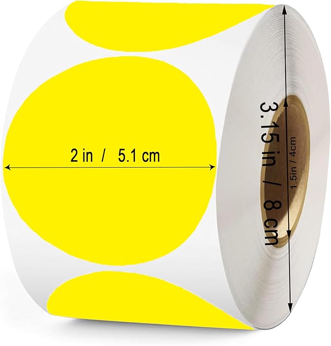 2 Inch Yellow Round Thermal Labels, 600 Labels/Roll, Self-Adhesive Circle - Image 2