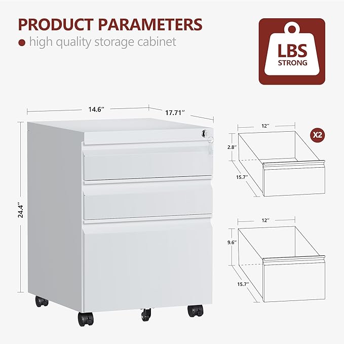 3 Drawer File Cabinet，Mobile Filing Cabinet - Image 3
