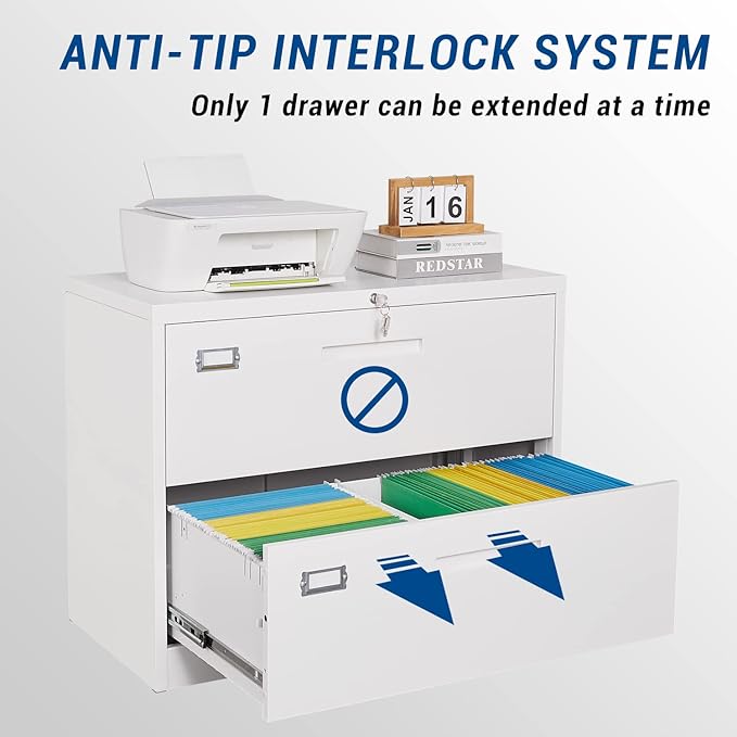 Lateral File Cabinet with Lock, 2 Drawer Large Metal Filing Cabinet, Home - Image 4