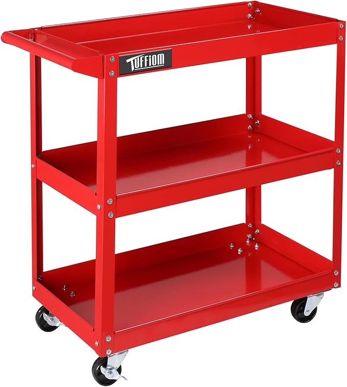 TUFFIOM 3 Tier Rolling Tool Cart, 330 Lbs Capacity, 3 Shelves Steel Utility Cart by TUFFIOM
