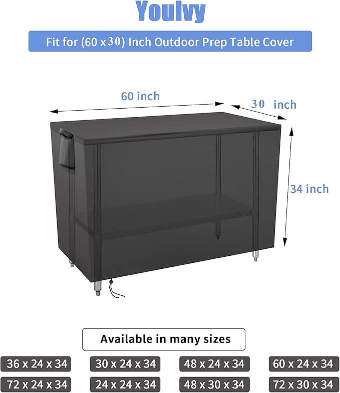Outdoor Prep Table Cover 60 Inch, Waterproof Patio Stainless Steel Metal BBQ - Image 3