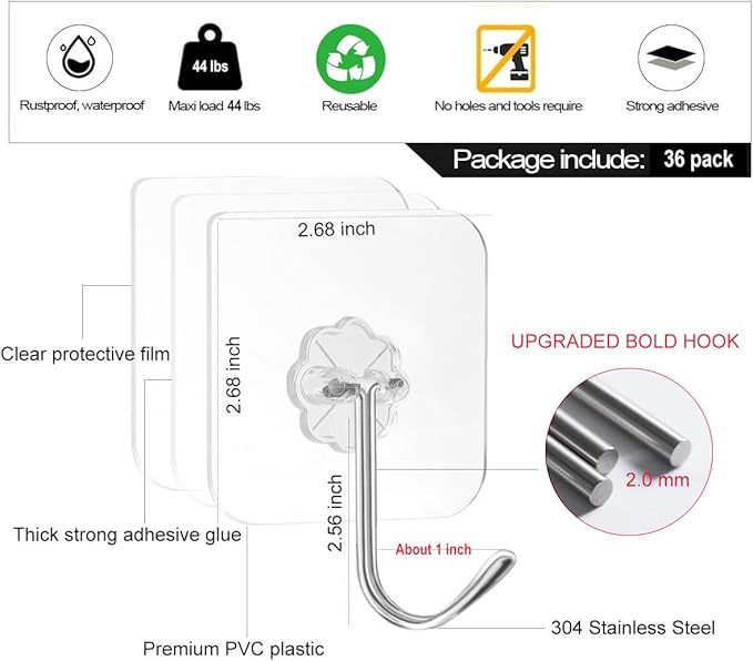 ZESLMG Heavy Duty Sticky Wall Hooks - Image 2