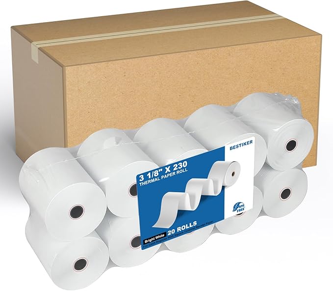3 1/8 x 230ft Thermal Paper 20 Rolls - 80mm Receipt Cash Register Paper by BESTIKER