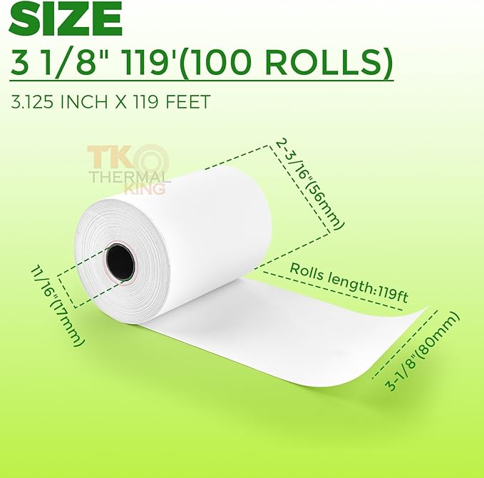 3 1/8" x 119' Thermal Paper, POS Receipt Paper - Image 3