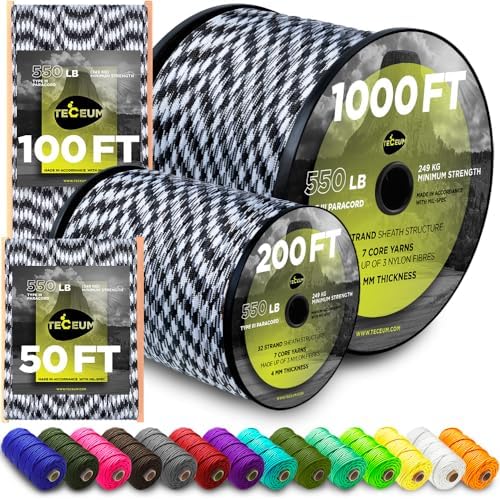 Paracord Rope 550 lb 4mm – Parachute Cord – Utility Camping Rope by TECEUM