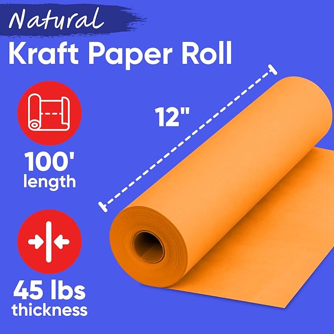 USA-Made 12" x 1200" Orange Kraft Paper Roll, 45 lbs Thickness, American - Image 2