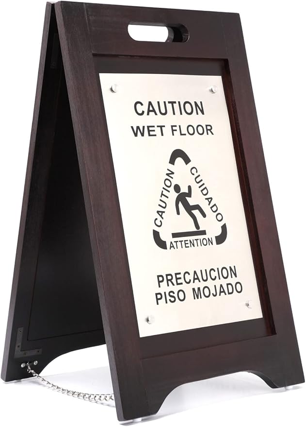 Premium Wooden Caution Wet Floor Sign – Bilingual w/Non-Skid Plastic Feet by WholesaleHotelProducts