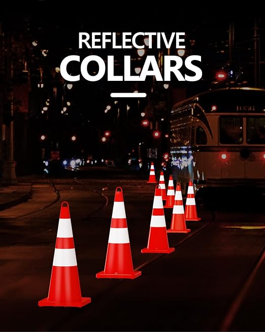 BATTIFE 28 Inches Traffic Safety Cones | 8 Pack | PVC Cone - Image 2