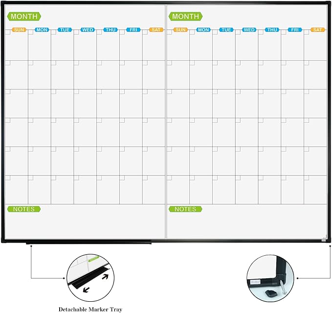JILoffice Magnetic Dry Erase Calendar Whiteboard, 2 Month White Board Planner - Image 2
