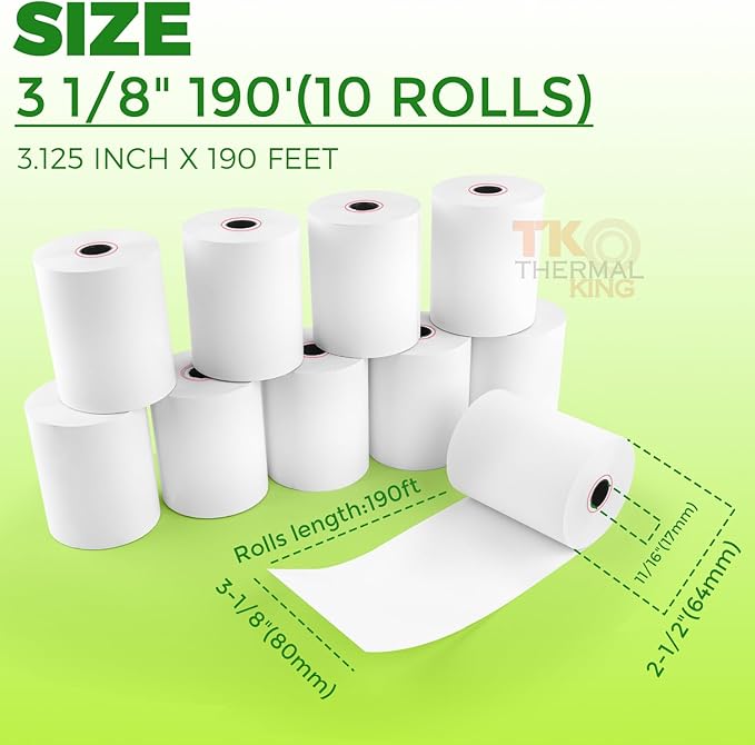 3 1/8" x 190' Thermal Paper, POS Receipt Paper - Image 3