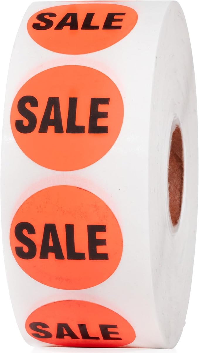 Perco Fluorescent Red 1-Inch Circle Promotional Sale Stickers — 1, 000 Labels by Perco
