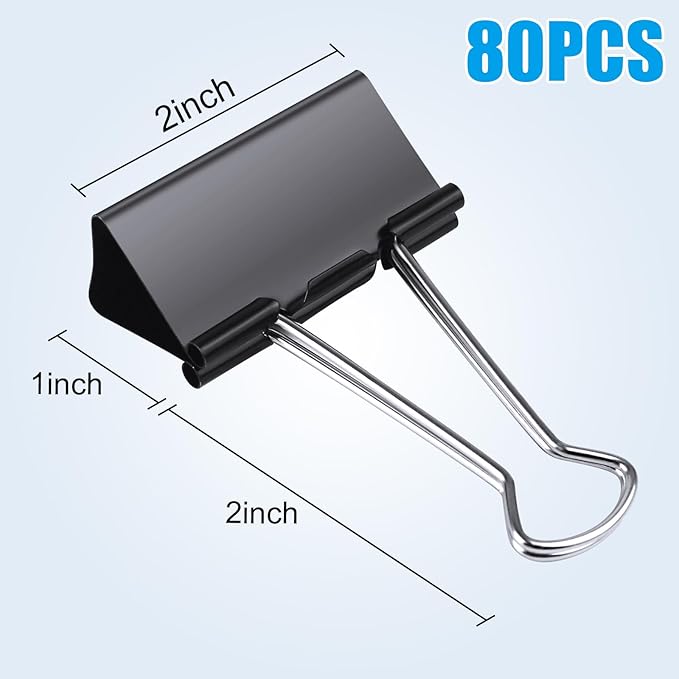 80 PCS 2 inch Binder Clips Extra Large Black Clips Office Supplies Black Paper - Image 2