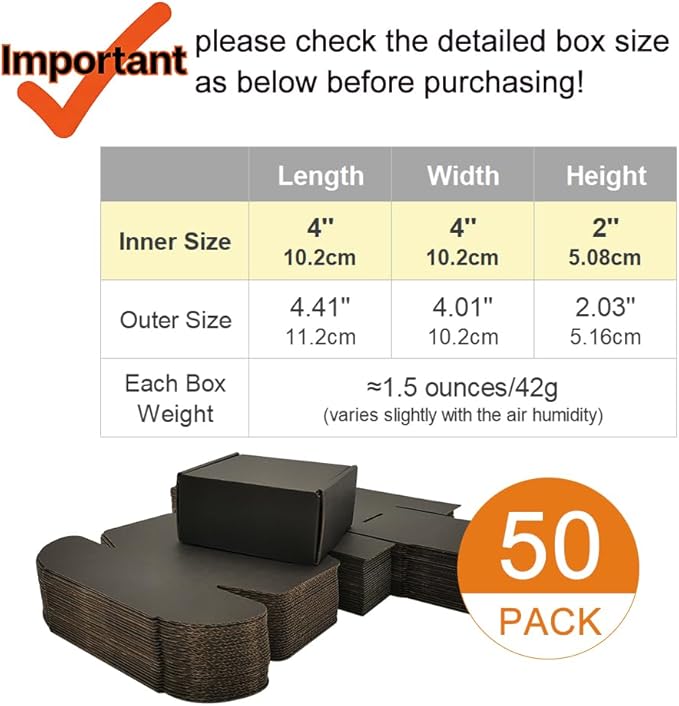 50 Pack 4x4x2'' Small Shipping Boxes, Corrugated Cardboard Mailers - Image 2