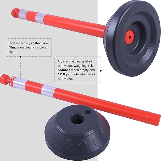 6 Pack 40" inch Work Zone Chain Post Set, Traffic Delineator Post Cones - Image 3