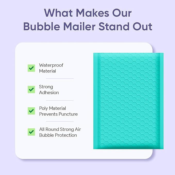 Teal 9.5x14.5 Inch Poly Bubble Mailers #4 | Self Seal Large Padded Envelopes | - Image 6