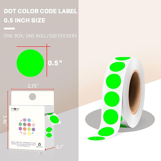 PARLAIM 1/2 Inch Round Adhesive Color-Code Dot Stickers, 500 Stickers Inventory - Image 2