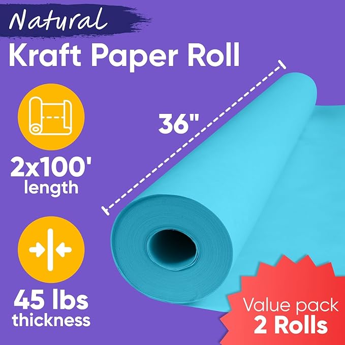 36" x 1200" Light Blue Kraft Paper Roll, 45 lbs Thickness, Made in USA Colored - Image 3