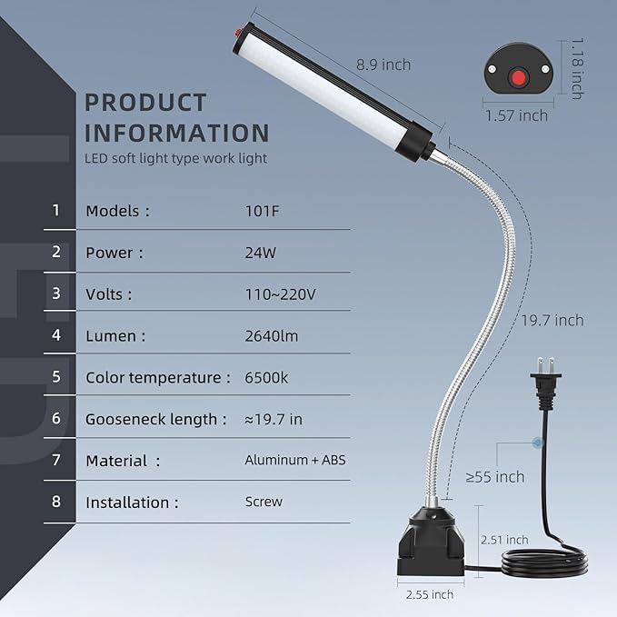 24W LED Work Light, 2400Lumen FlexibleGooseneck Work Light - Image 6