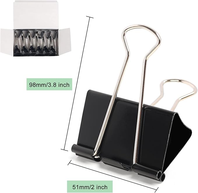 24pcs Binder Clips, 2 Inch Metal Paper Clips, Stationary Foldback Clips - Image 3