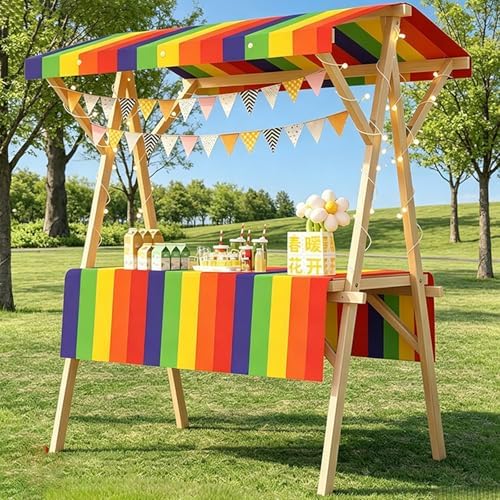 Portable Vendor Cart Mobile Vendor Stand Thickened Wooden Frame Easy Setup 140kg Load Capacity 360° Swivel Wheels Outdoor Cart for Farmers Market Party Events Display(Multi-Colored,150cm(59in)) by Unknown