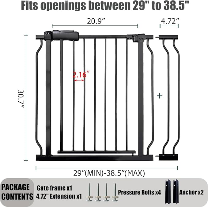 Walk Through Baby & Dog Gate 34-38.5 Inch, Auto Close, Tension Mounted Indoor - Image 2