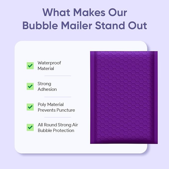 Purple 9.5x14.5 Inch Poly Bubble Mailers #4 | Self Seal Large Padded Envelopes - Image 6
