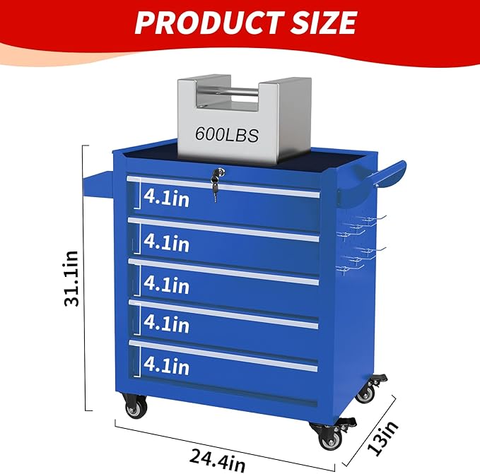 5-Drawer Tool Chest with Wheels & Drawers, Toolbox Organizer Storage - Image 2