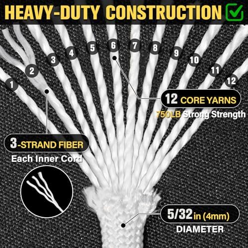 Paracord Rope 750 lb - 500ft 5/32" Parachute Cord 4MM 12-Strand para Cord - Heavy Duty Spool String for Survival,Camping Gear, Survival Bracelet, Clothesline - White - Image 3