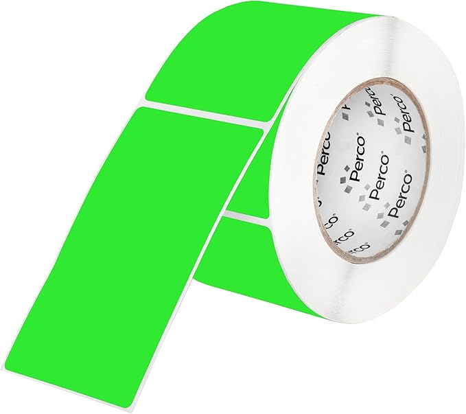 Perco Fluorescent Green 3x5 Inch Perforated Sticker Labels — 150 Stickers/Roll — by Perco