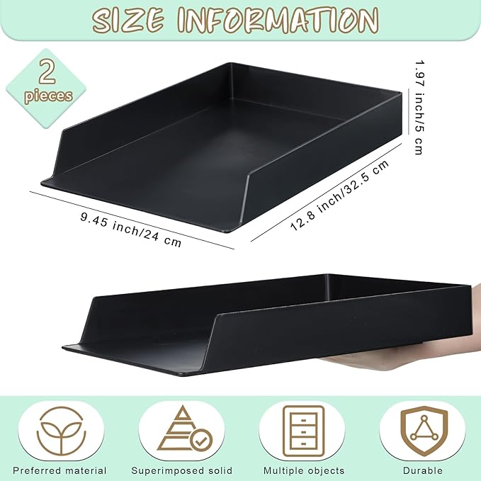 Wenqik 2 Pcs Stackable Paper Trays Rectangular Plastic Desk Holder Desktop - Image 3