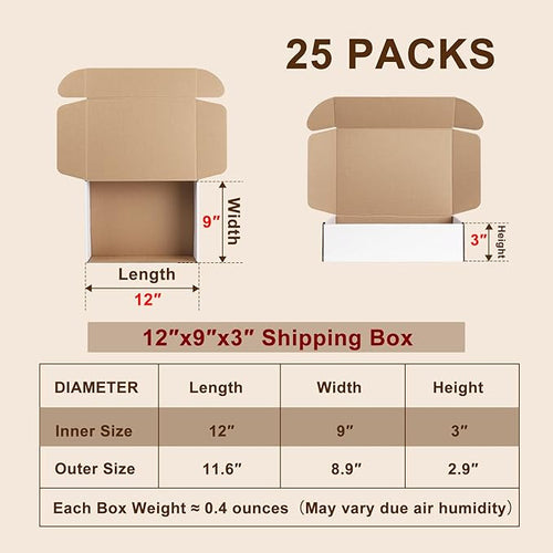 12x9x3 Inches Shipping Boxes Set of 25, Mailer Boxes - Image 2