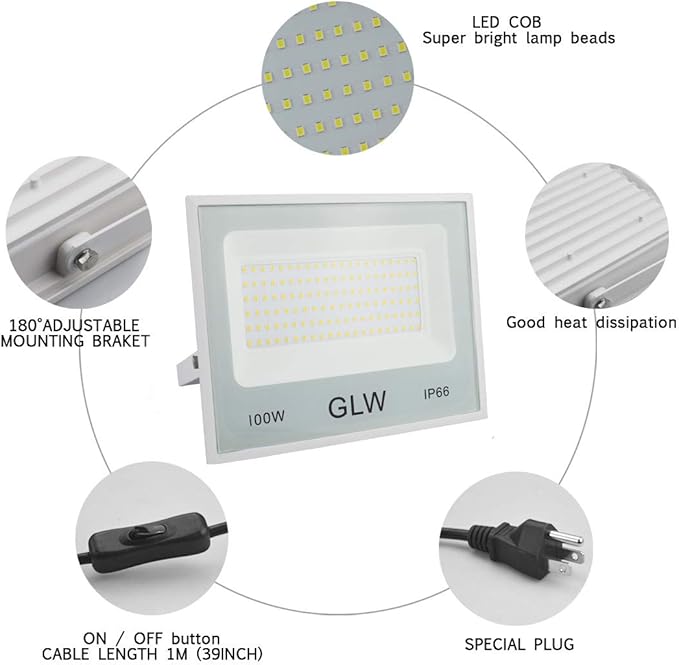2 Pack 100W LED Flood Lights Outdoor, 10000LM Super Bright Work Light, 6000k - Image 4