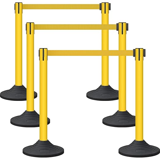 6 Pack Premium Crowd Control Stanchion Set, Heavy-Duty Base, Safety Rope by OranLite