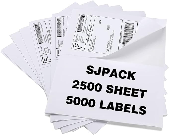 SJPACK 5000 Half Sheet Shipping Labels by SJPACK