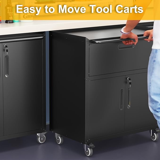 Metal Storage Cabinet with Wheels, Rolling Tool Chest with Adjustable Shelf & - Image 5